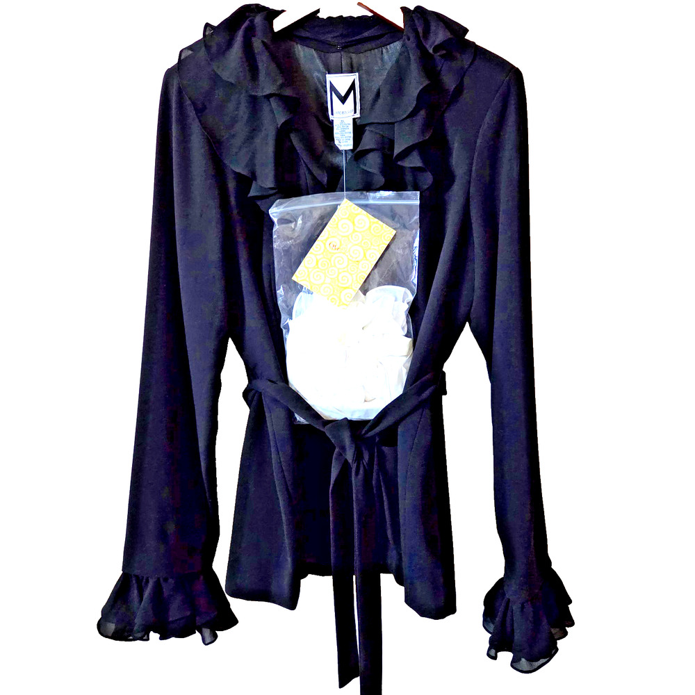 Marc Bouwer NWT Womens XL Black Blouse Convertible Ruffle Top Detachable Collar - Picture 2 of 16
